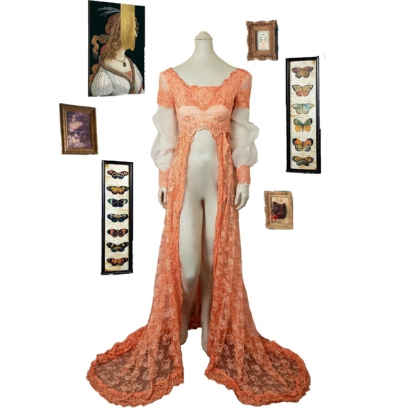 Vintage 60s Reworked Festival Renaissance Lace Maxi Wedding Dress - XXS - Picture 2 of 11